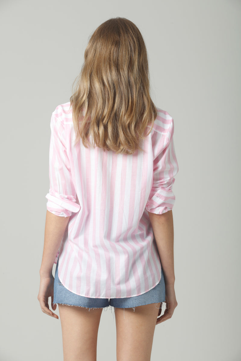 Camisa Relaxed com Bolso Listrada Rosa