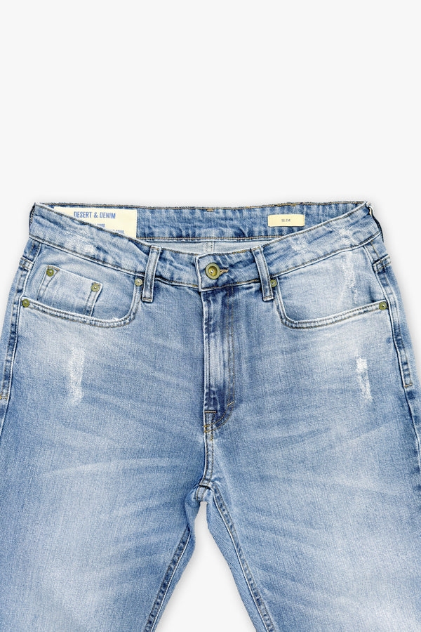 Calça Masculina Slim Puídos Jeans Médio