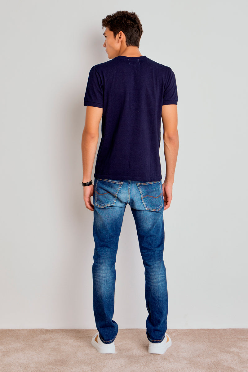 Camiseta Com Botões Jeans Escuro