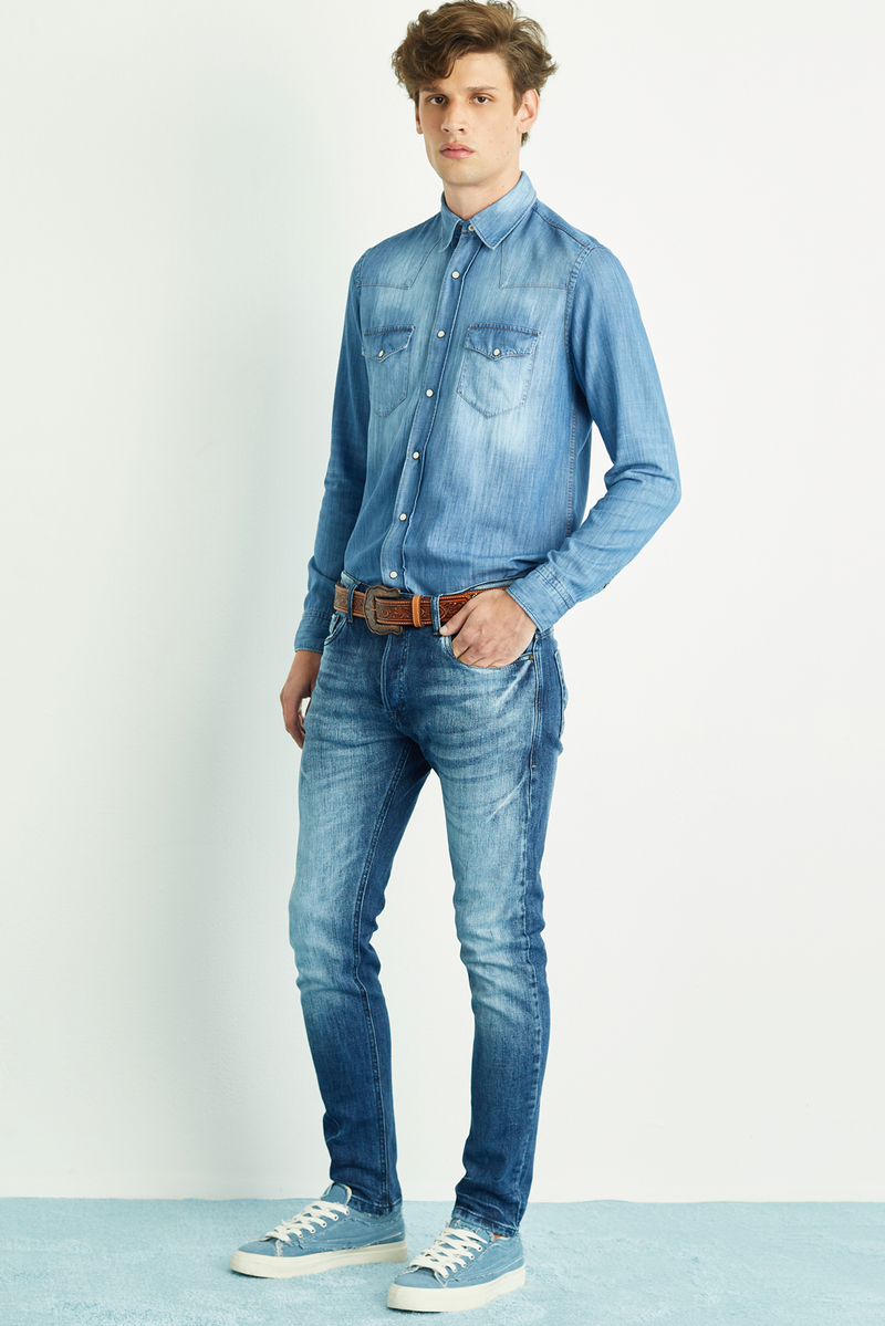 Calça Slim Jeans Escuro Masculina