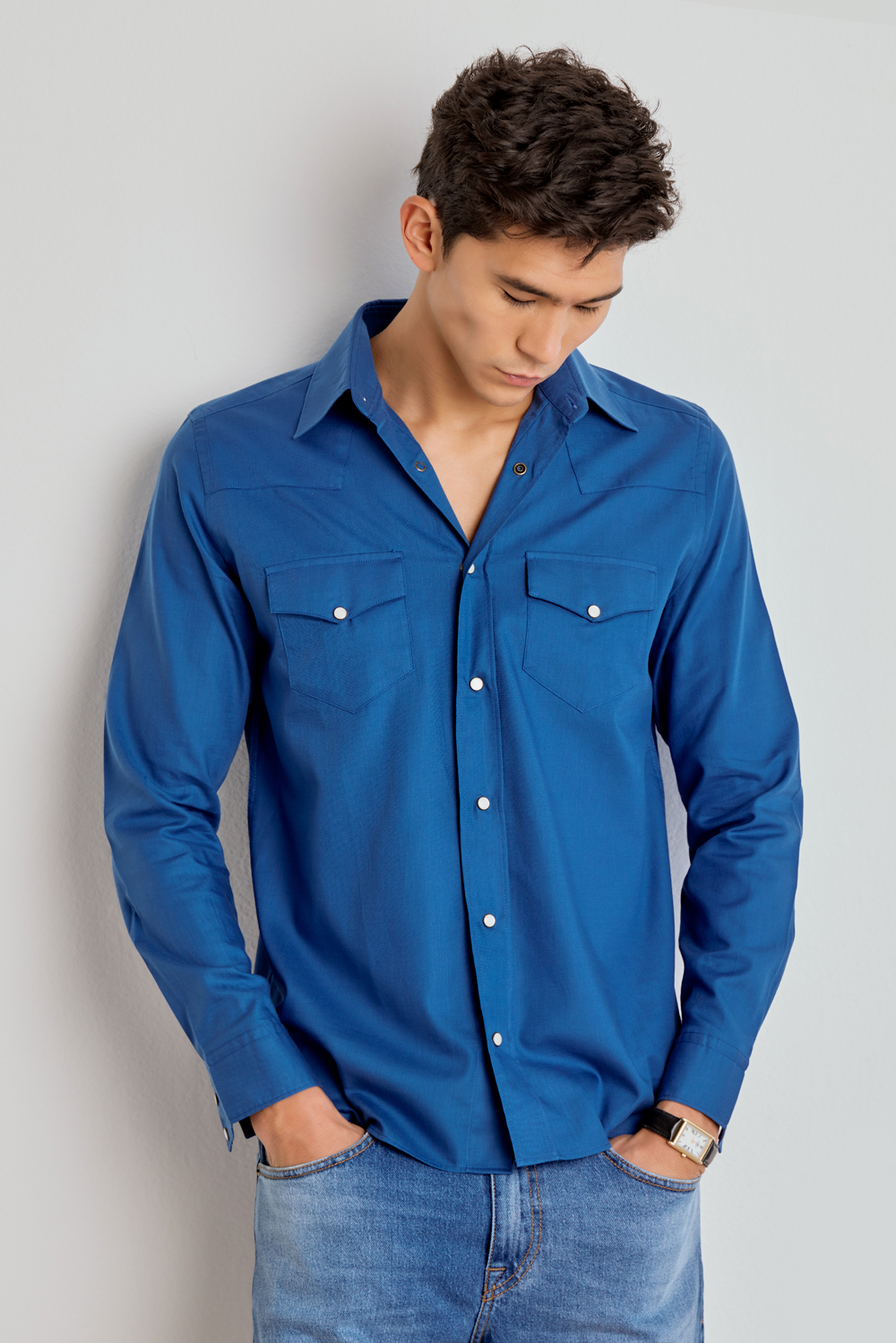 CAMISA MASC WESTERN LISA MG LONGA MASC - AZUL