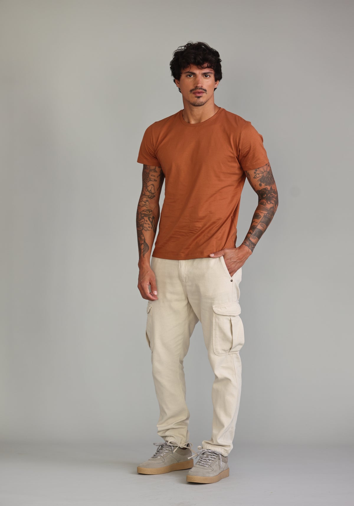 Calça Masculina Cargo Sarja Areia