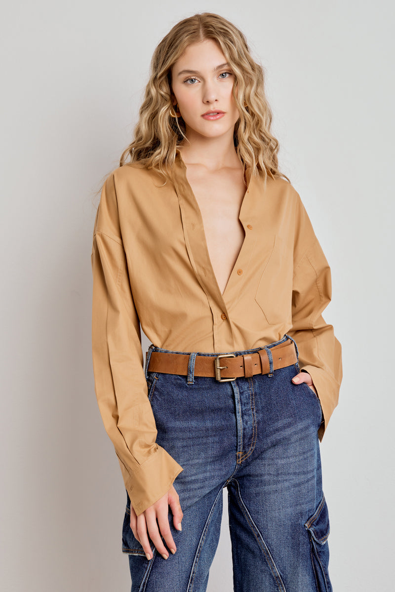 CAMISA RELAXED TRICOLINE - CARAMEL