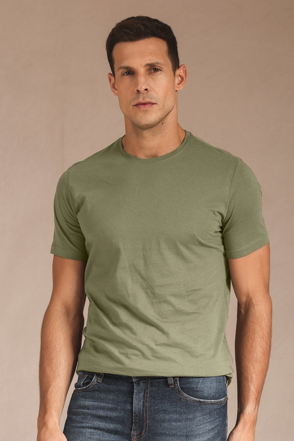 CAMISETA GOLA CARECA MASC - VERDE OLIVA