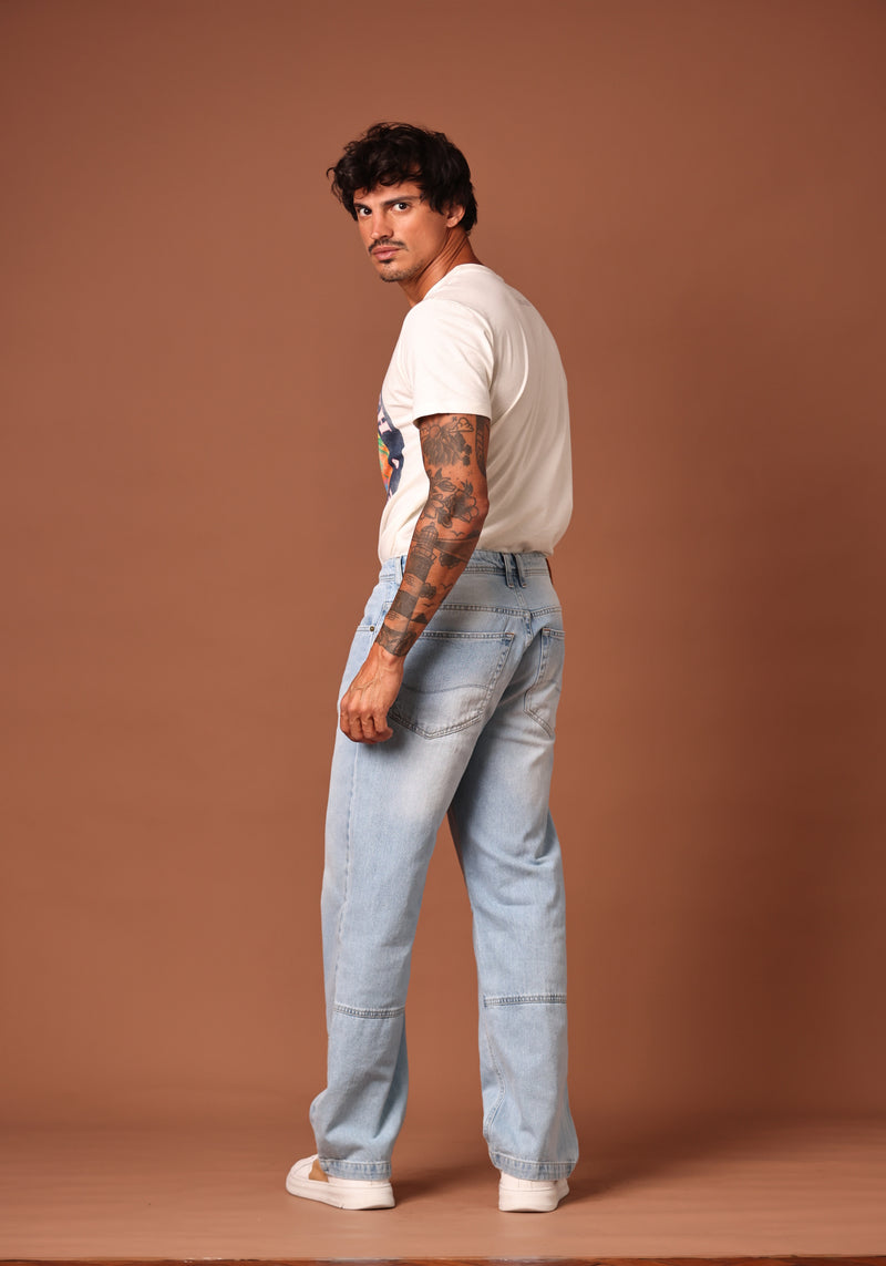 Calça Straight Masc Jeans Claro