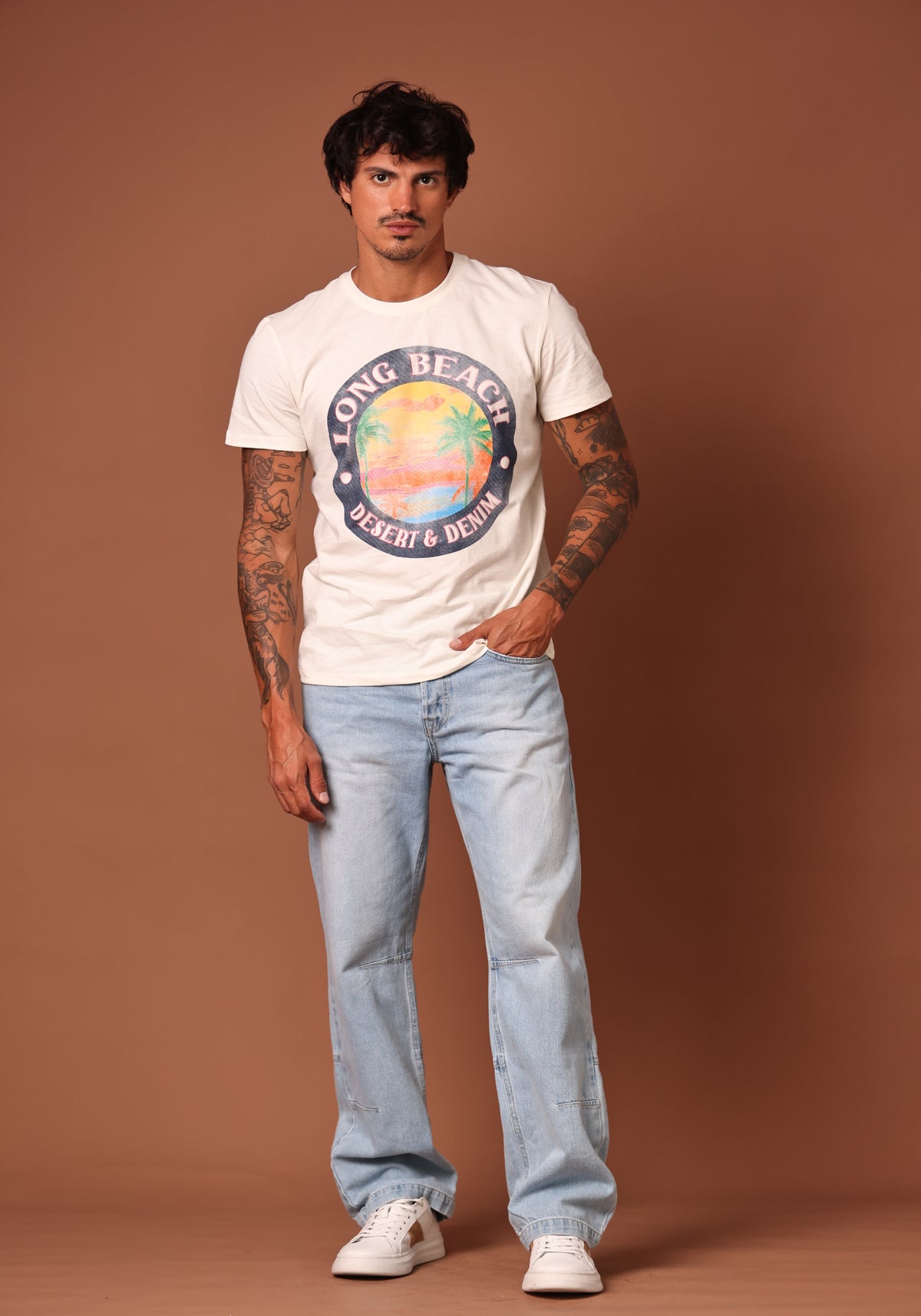 Calça Straight Masc Jeans Claro