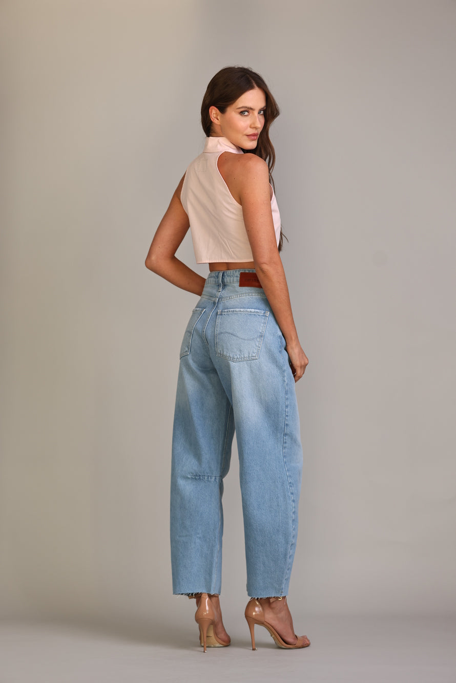 Calça Barrel Jeans Claro