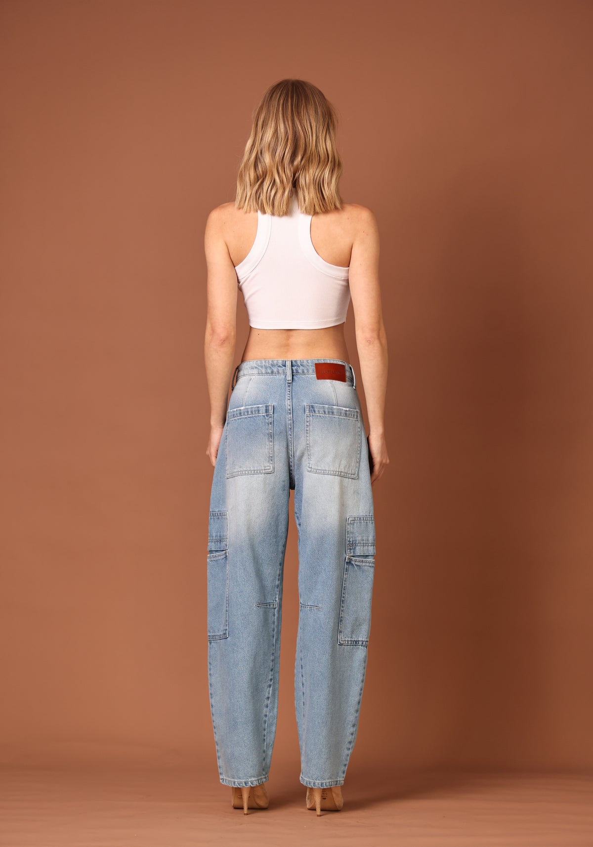 Calça Barrel Cargo Jeans Claro