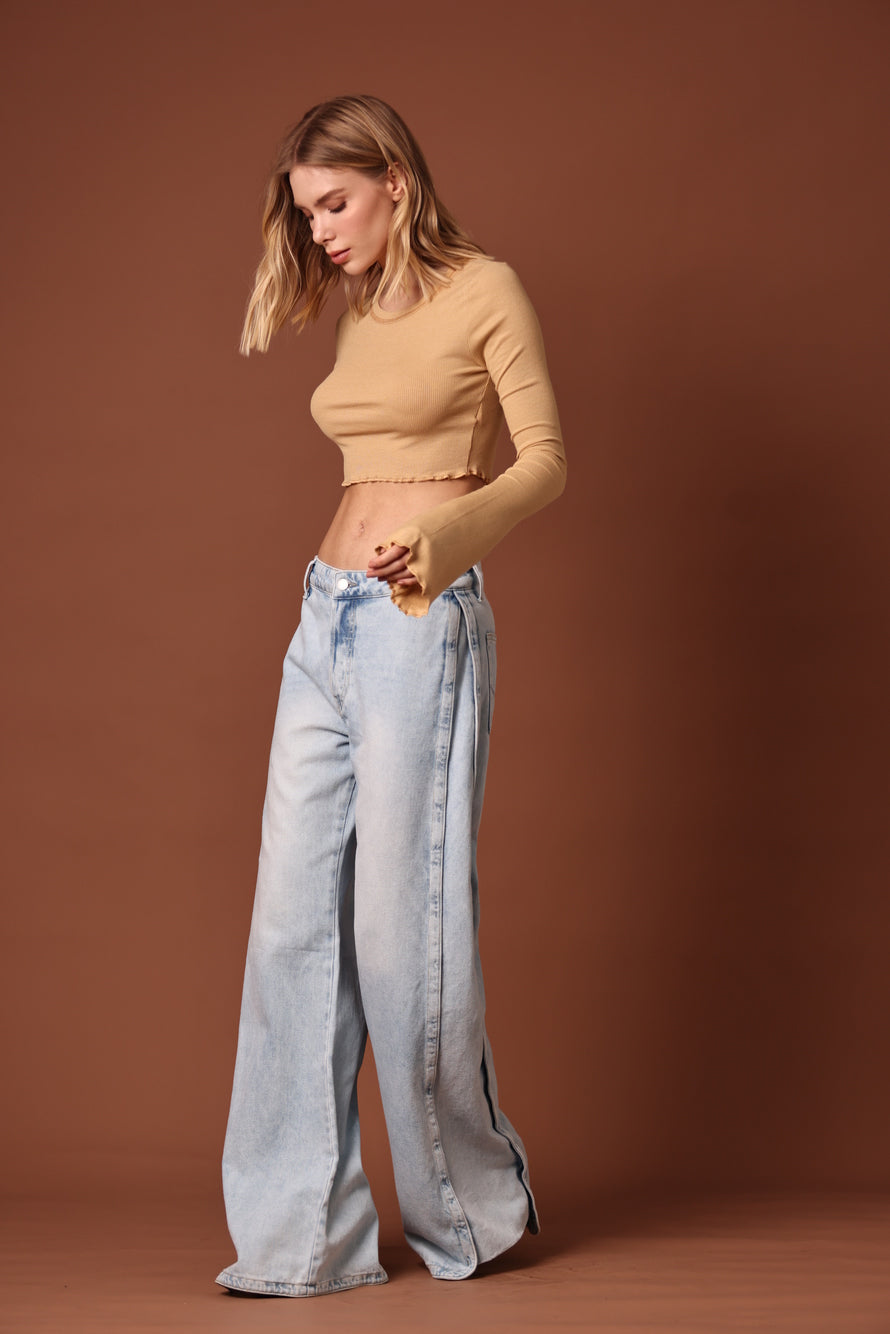 Calça Wide Leg Nesga Jeans Claro