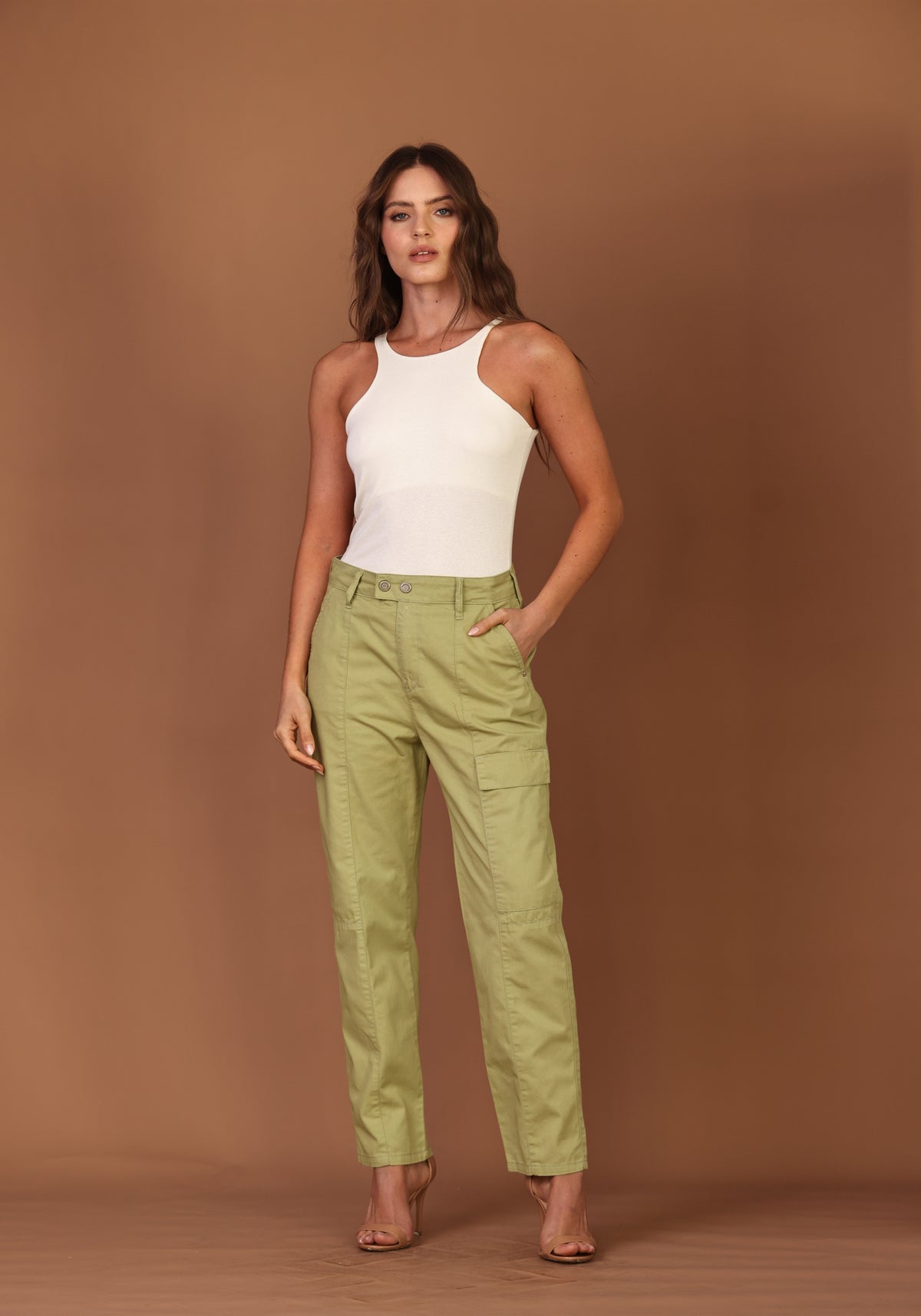 Calça Cargo Sarja Verde Oliva