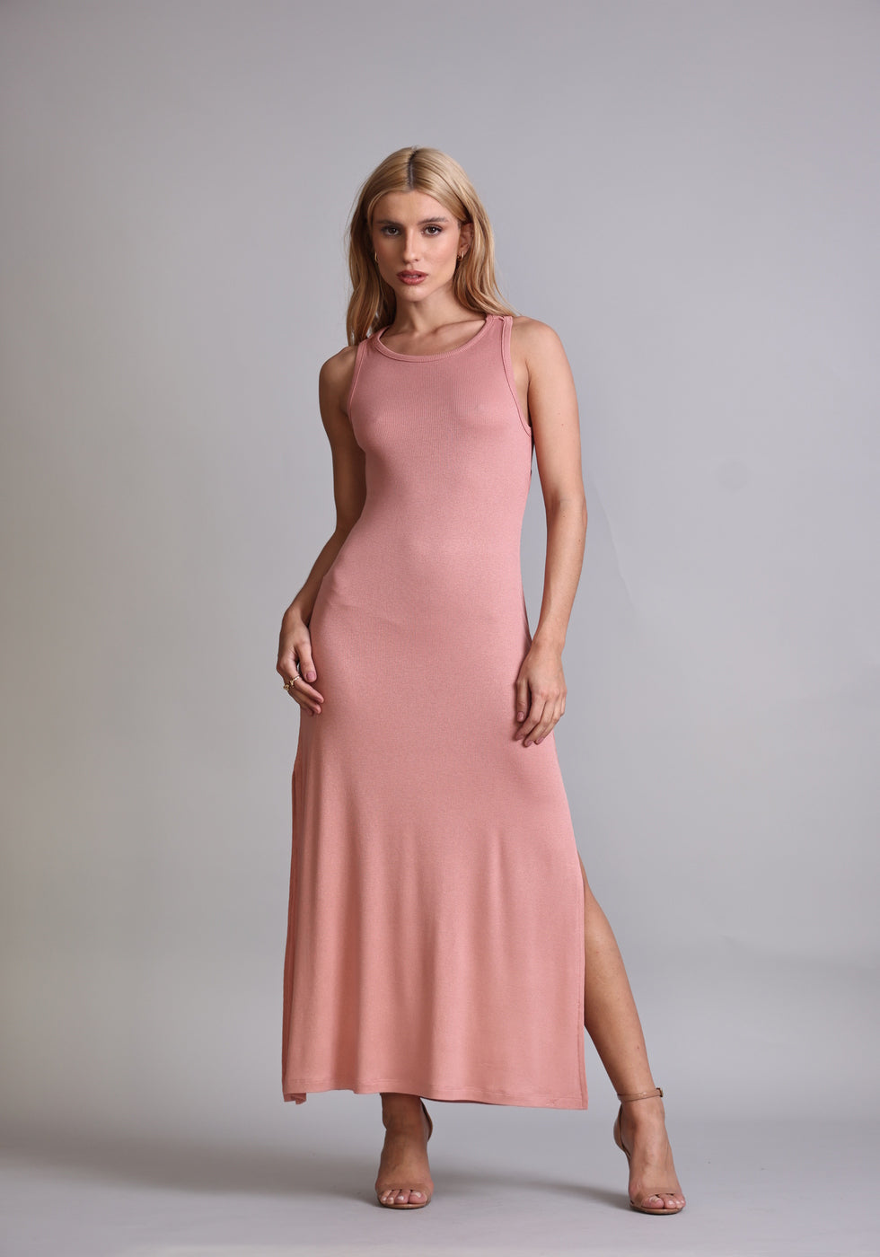 Vestido Midi Fendas Ribana Rosa Blush