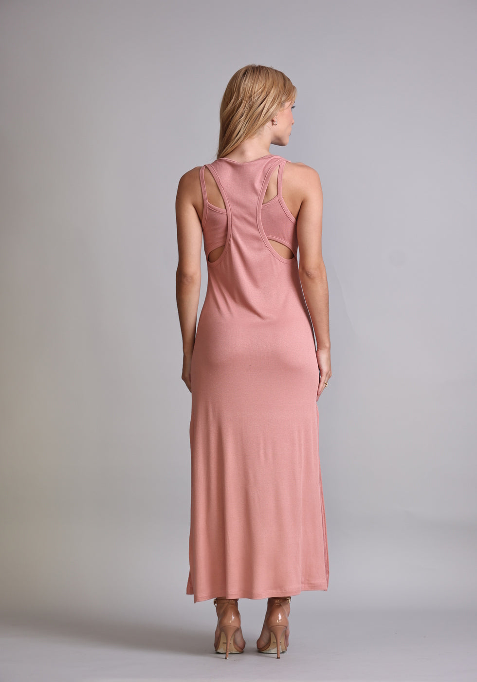 Vestido Midi Fendas Ribana Rosa Blush