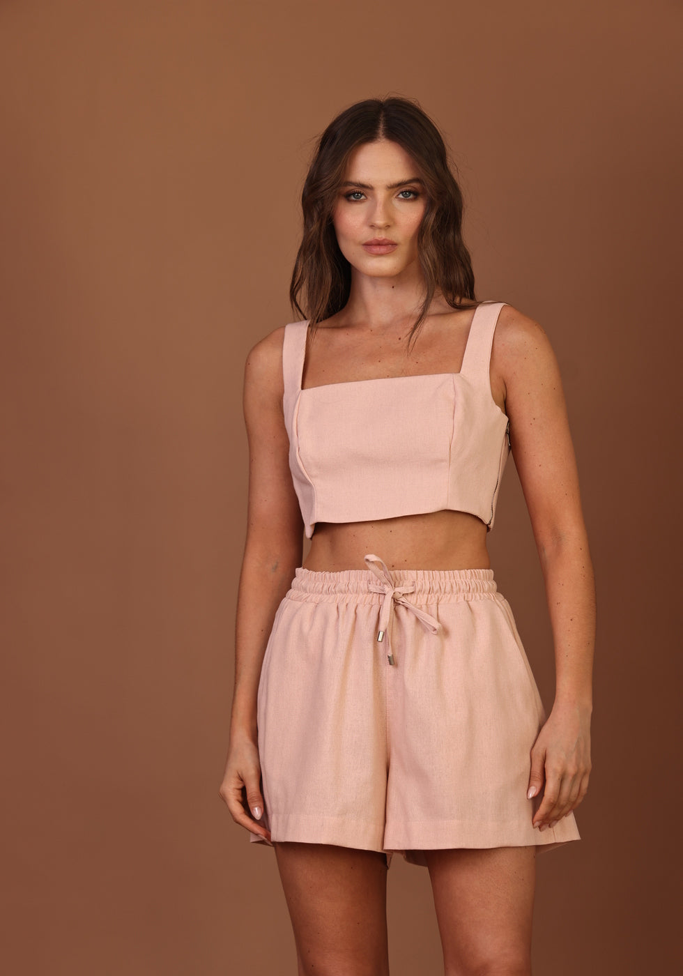 Shorts Elástico Cintura Rosa Blush