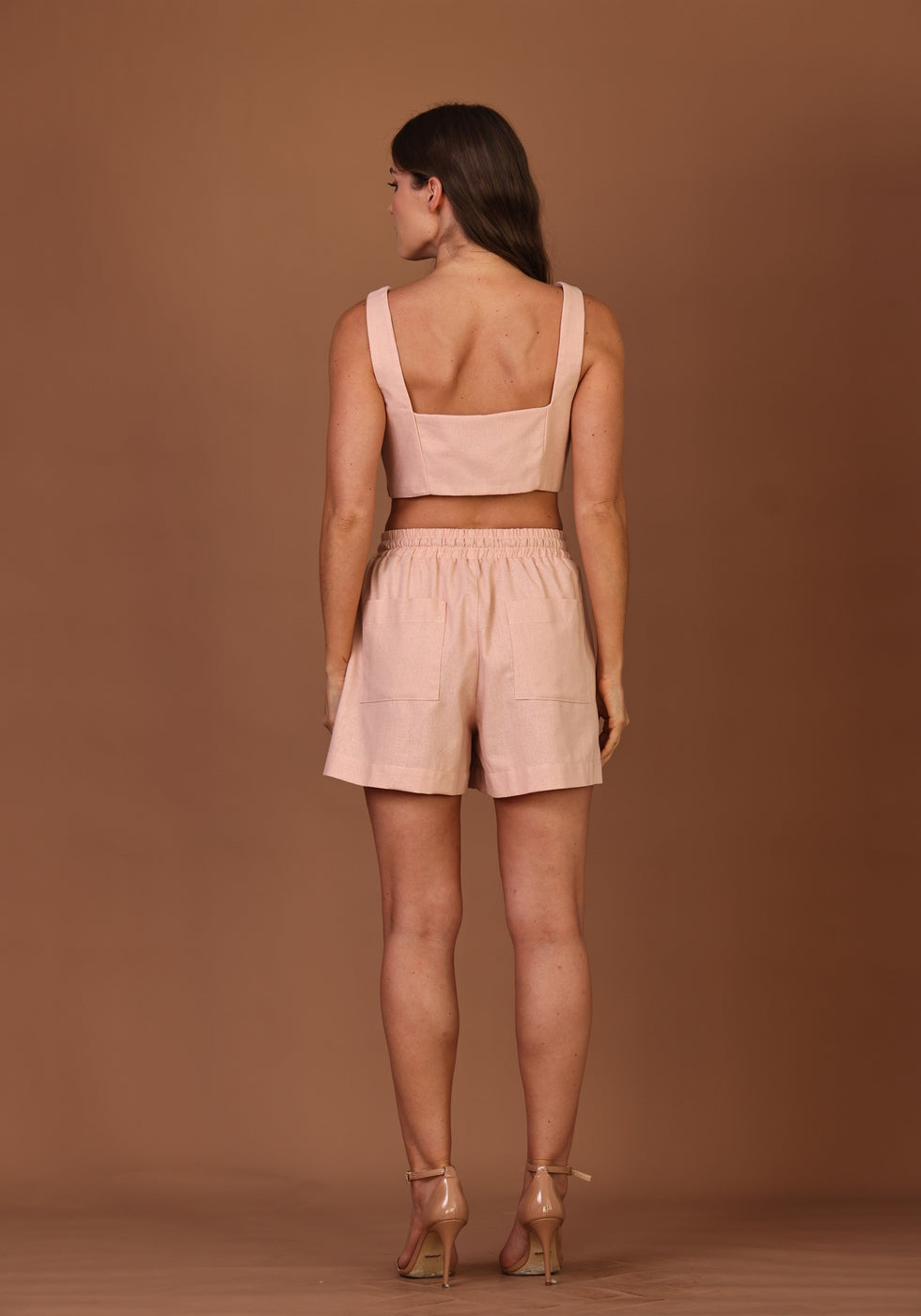 Shorts Elástico Cintura Rosa Blush