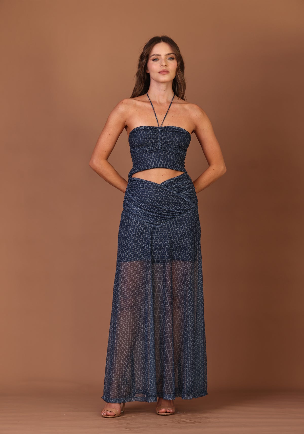 Saia Midi Franzidos Tule Blue Tie