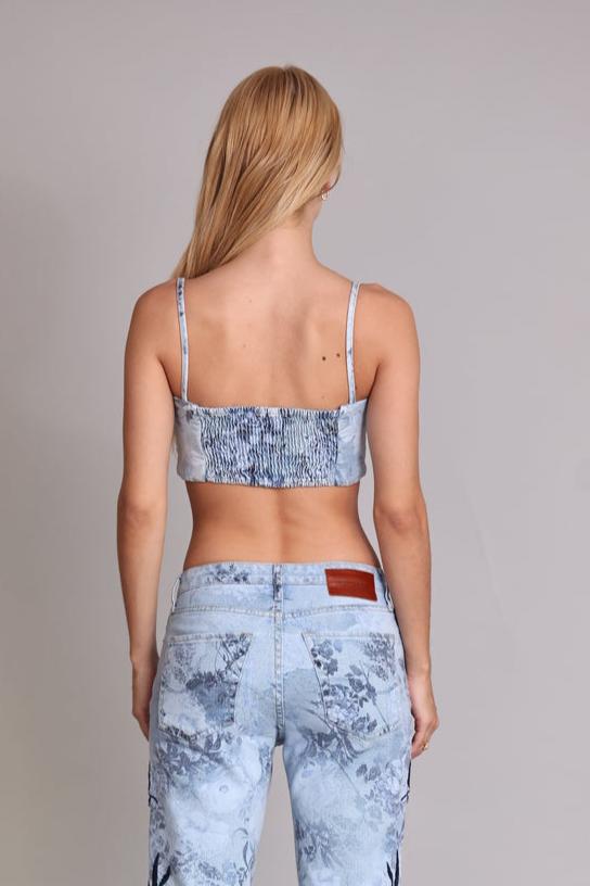 Top Cropped Light Flower Jeans Claro