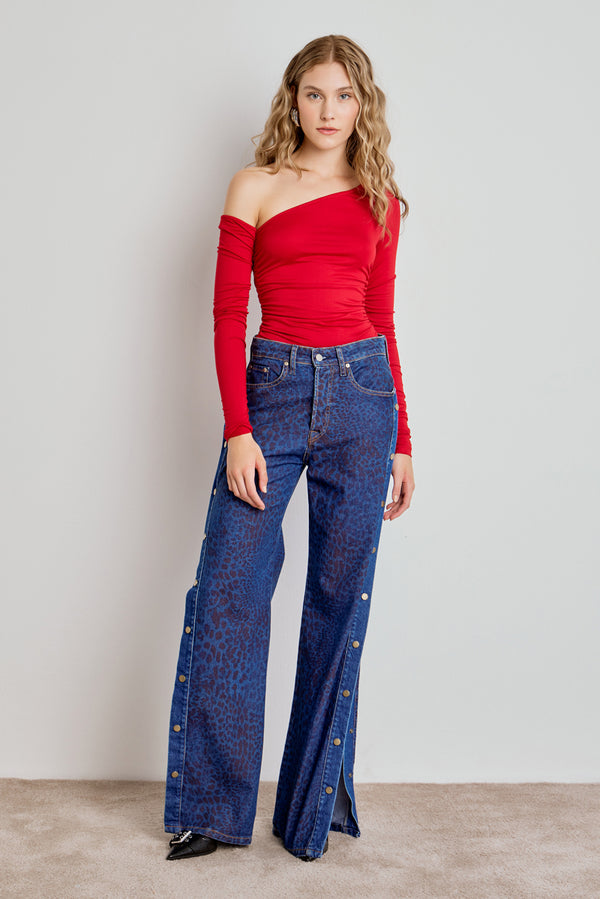 CALCA WIDE LEG ANIMAL PRINT JEANS