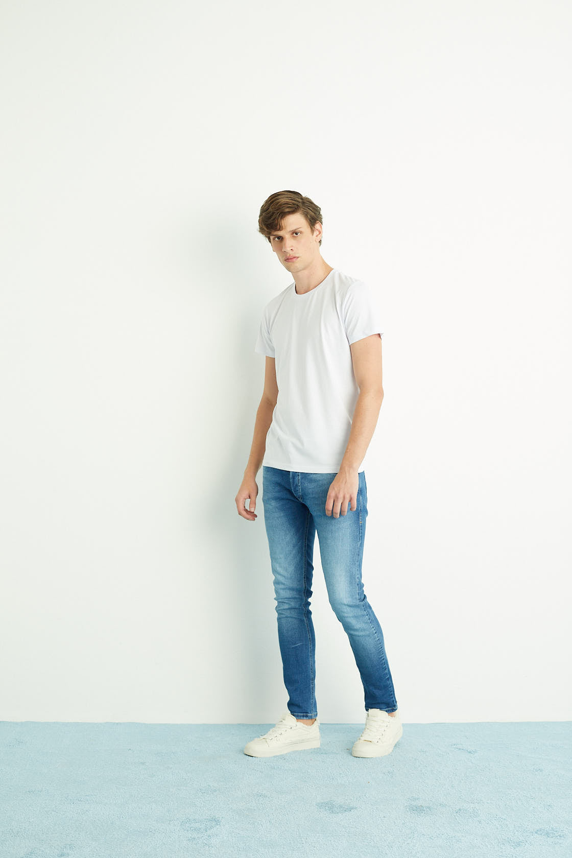 Calça Slim Masculina Jeans Médio Estonado