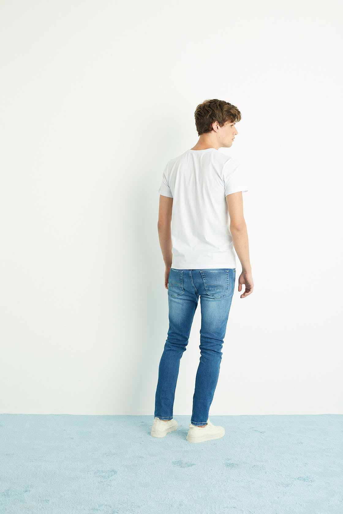 Calça Slim Masculina Jeans Médio Estonado