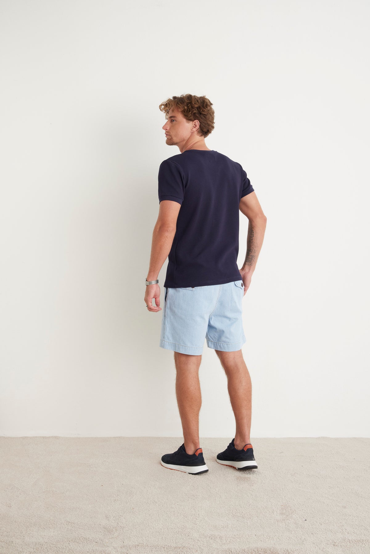 Shorts Masculino Listrado Jeans